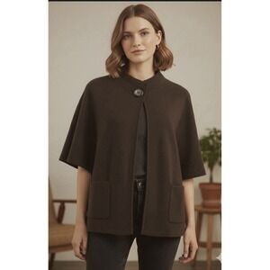 Vintage Tally Ho 100% Wool Sweater Brown Open Front Short Sleeve‎ Jacket Size 2X